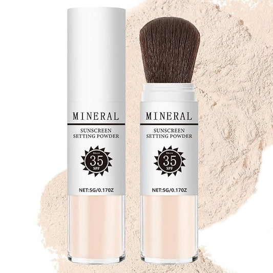 Mineral Sunscreen Setting Powder, SPF 35 Translucent Loose Powder, Mineral Brush Powder, Oil Control Natural Matte Finish, Lasting Lightweight Breathable for All Skin (#01 Translucent)-BrightBean Baby