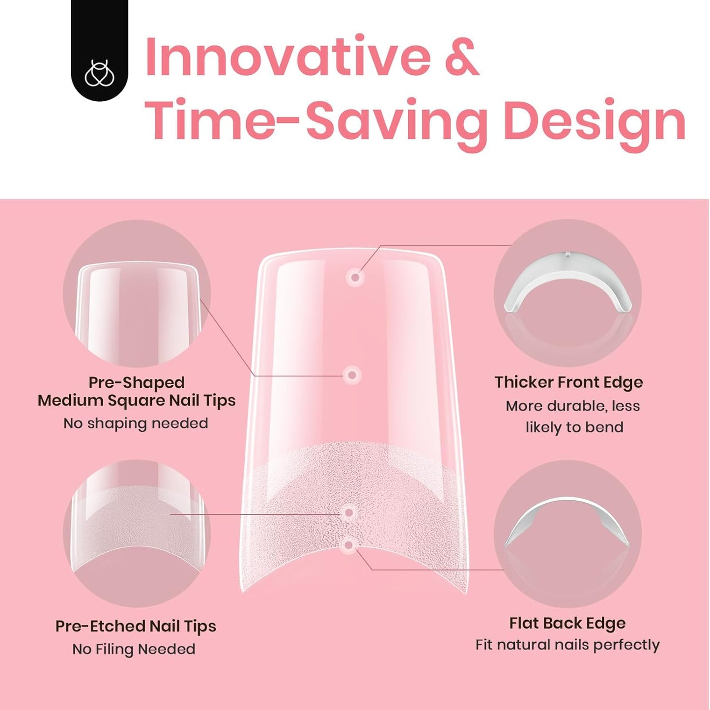 Beetles Gel Nail Tips Kit Etch-X, Square Medium, 288Pcs 12 Sizes, with 10mL Nail Glue, Pre-Etched Half Matte Half Cover Soft Acrylic False Nail Kit for Home DIY Salon Art Fall Press on Nail Extension-BrightBean Baby