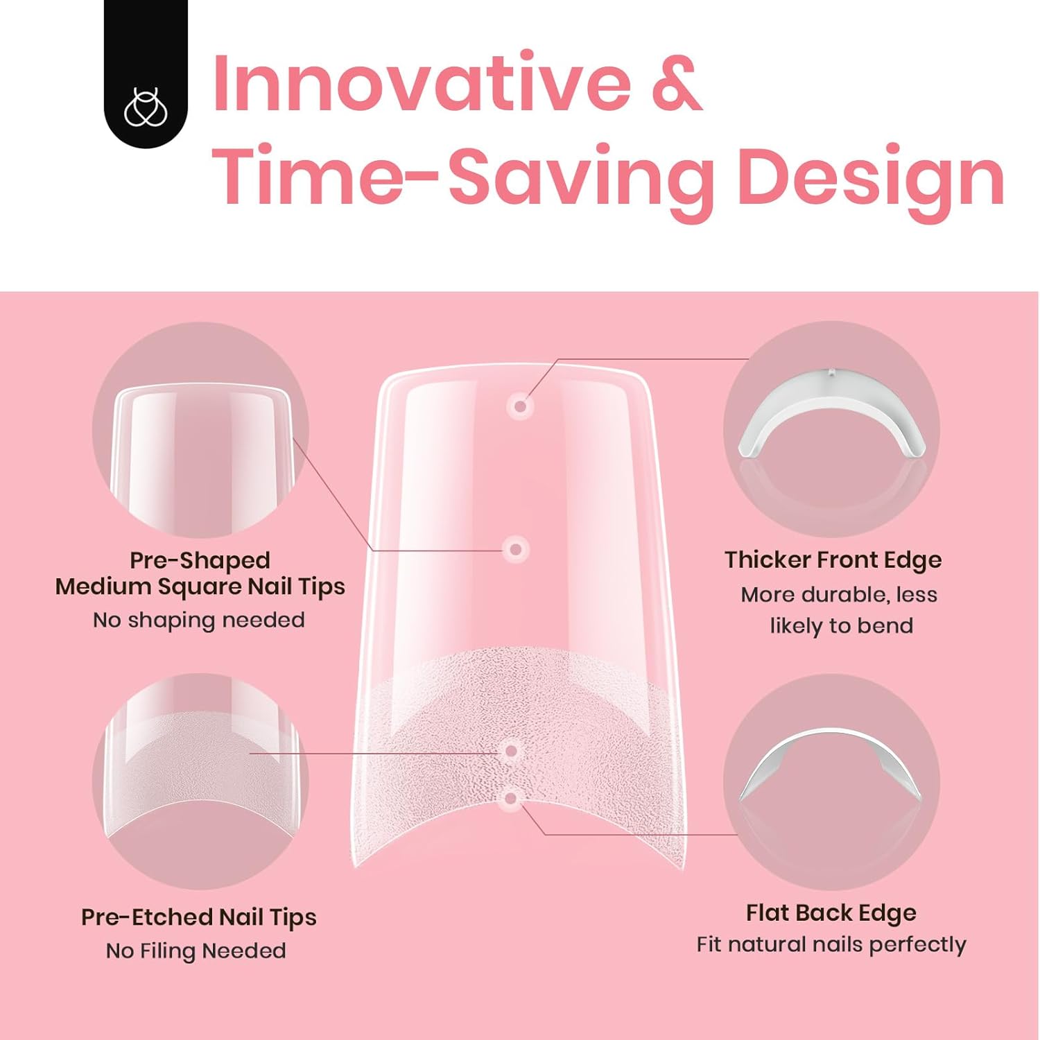 Beetles Gel Nail Tips Kit Etch-X, Square Medium, 288Pcs 12 Sizes, with 10mL Nail Glue, Pre-Etched Half Matte Half Cover Soft Acrylic False Nail Kit for Home DIY Salon Art Fall Press on Nail Extension-BrightBean Baby