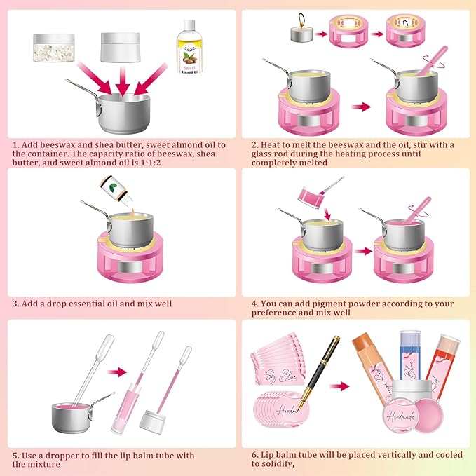 TSVATE DIY Lip Balm Kit, 47Pcs Lip Balm Making Kit for Kids, Make Your Own Lip Balm, DIY Lip Care Kit by Multi-flavor and Multicolored, DIY Makeup Set for Birthday Gift-BrightBean Baby