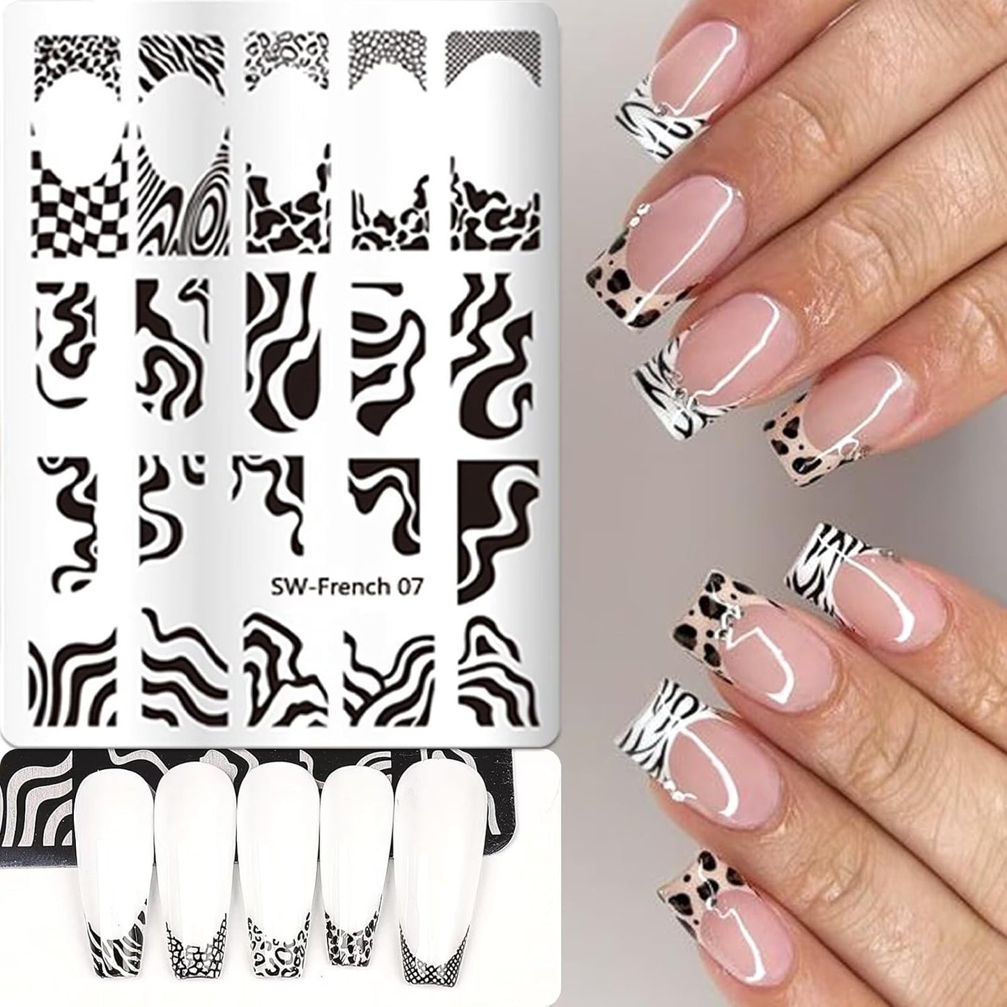 French Tip Nail Stamping Plate- 10 pcs Nail Stamper Kit Silicone Nail Stamper French Nail Stamp with Nail Art Stamps Storage Bag Nail Stamp Template Nail Supplies for Salon DIY-BrightBean Baby