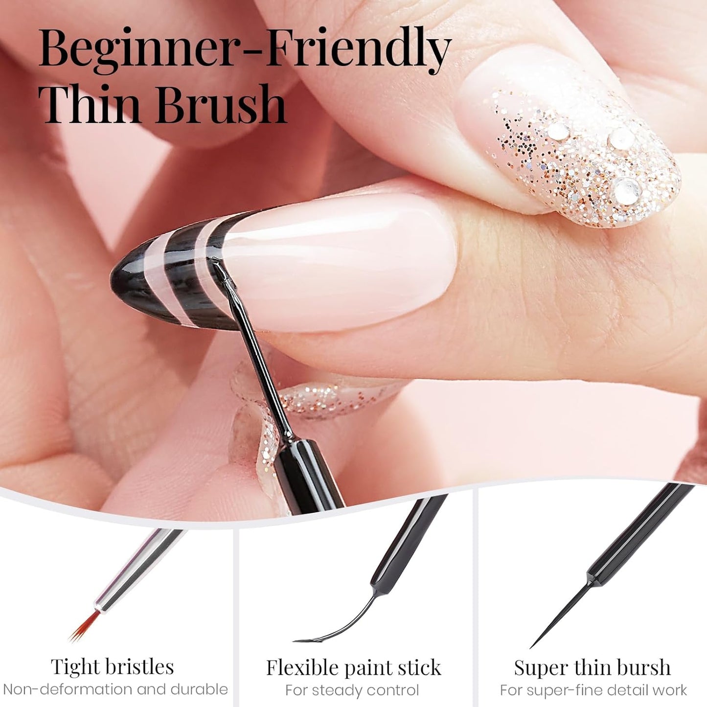 beetles Gel Polish Liner Gel Nail 7ml Classic Black Gel Polish Art Paint for Nails Built,Thin Line Nails Art Brush in Gel Pens UV LED Soak off Comic Nails Manicure DIY Gift for Women-BrightBean Baby