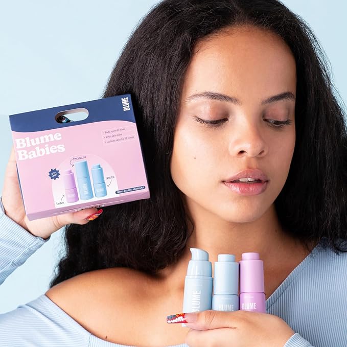 Blume Babies Travel Size Skincare - Skincare Gift Set Includes Meltdown Acne Oil, Milky Fade Dark Spots Serum, and Meltdown Gel Cream Face Moisturizer for Acne and Blemish Prevention (3 Count)-BrightBean Baby