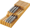 In-Drawer Knife Block - Bamboo Knife Drawer Organizer for Kitchen - Fits 5 Long + 6 Short Knives - Store Knives with Blades Pointing Down - Wooden Steak knife Holder without Knives - Chef Gift Idea