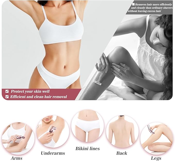 Electric Shaver for Women for Legs Bikini Trimmer Electric Razors for Women Underarm Public Hairs Rechargeable Womens Shaver Wet Dry Use Painless Cordless with Detachable Head (Pink)-BrightBean Baby