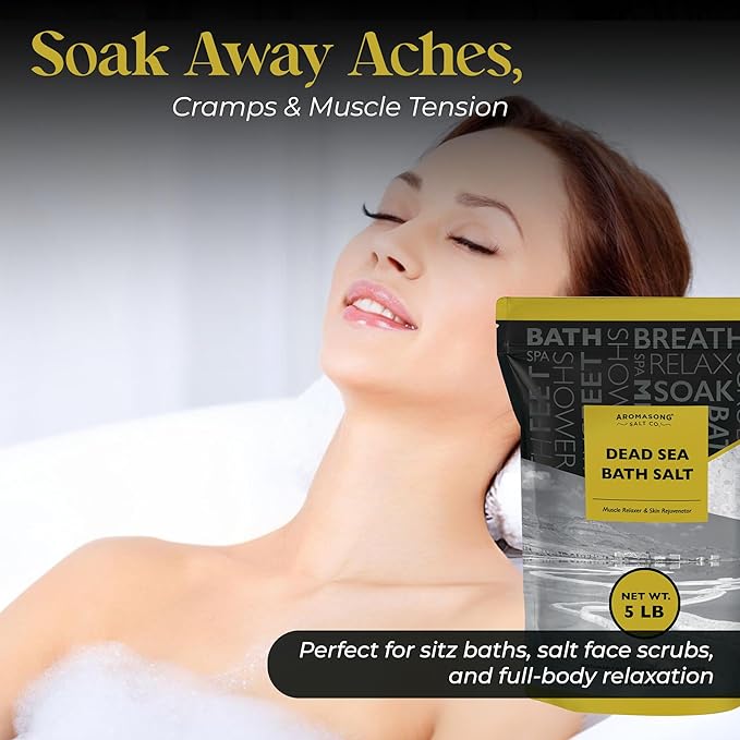 Aromasong Dead Sea Bath Salt - 100% Pure & Natural Dead Sea Salts for Soaking Fine Grain 5 LB - Bulk Resealable Pack (Packaging May Vary) Used for Body wash Scrub - Soak for Women & Men.-BrightBean Baby
