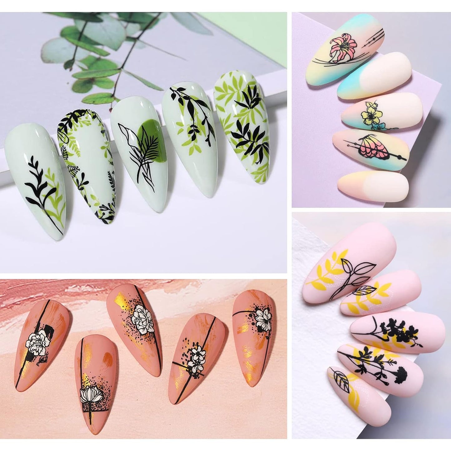 BORN PRETTY Stamping Temeplates Nail Art Stamping Plates Flower Leaves Theme Nail Image Plates Nail Manicuring DIY Printing Tools 4PCS-BrightBean Baby