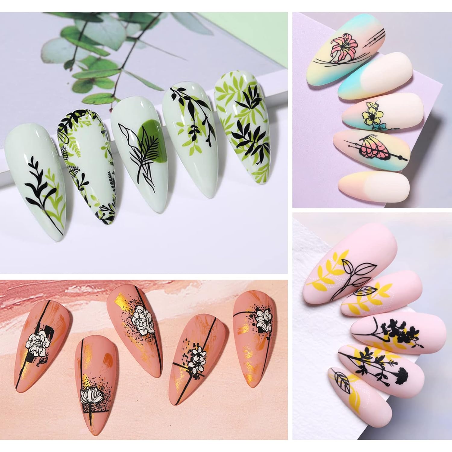 BORN PRETTY Stamping Temeplates Nail Art Stamping Plates Flower Leaves Theme Nail Image Plates Nail Manicuring DIY Printing Tools 4PCS-BrightBean Baby
