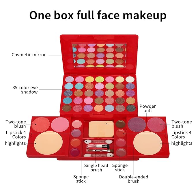 All-in-One Makeup Gift Set Travel Makeup Kit Complete Starter Makeup Bundle Lipgloss Lipstick Concealer Blushes Powder Eyeshadow Palette Cosmetic Palette for Teen Girls & Adults #10-BrightBean Baby