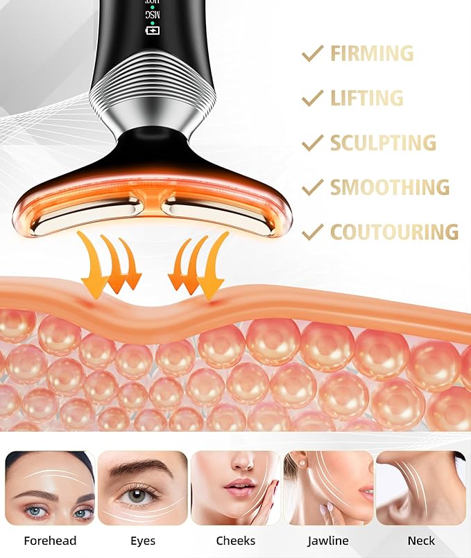 9-in-1 Red-Light-Therapy-for-Face-and-Neck, Portable Facial Massager Tool with Adjustable Vibration & Thermals for Wrinkles, Double Chin, Black-BrightBean Baby