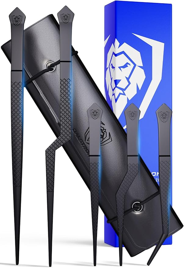 DALSTRONG Professional Food Tweezers-5 Piece Set- High-Precision Tweezer Tongs - Black Titanium Coating - Plating, Culinary Fine Use -304 Stainless Steel- Metal Kitchen Tongs