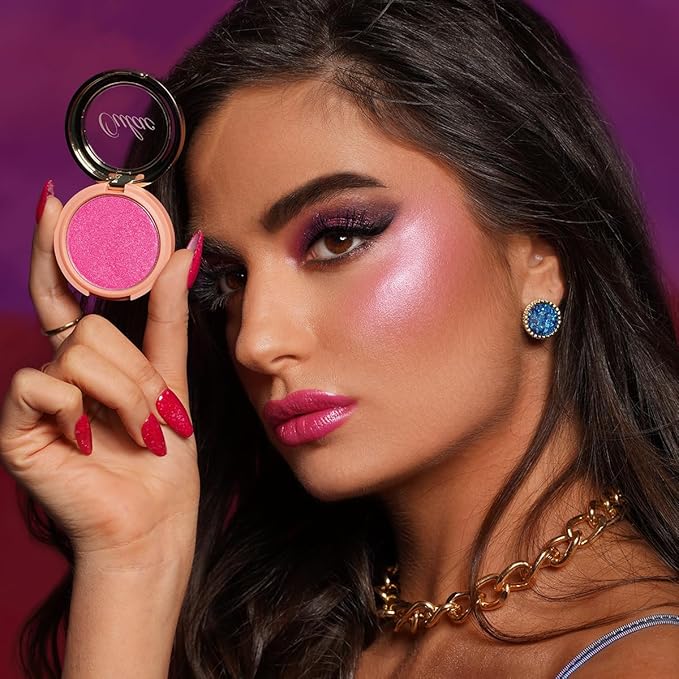 Oulac Luminisers Powdery Blusher for Cheeks Face Glow,Brighten Skin As Highlighter Makeup, Shimmer Blusher,Buildable and Vegan Cosmetics,4.8g F12 Razzmatazz-BrightBean Baby