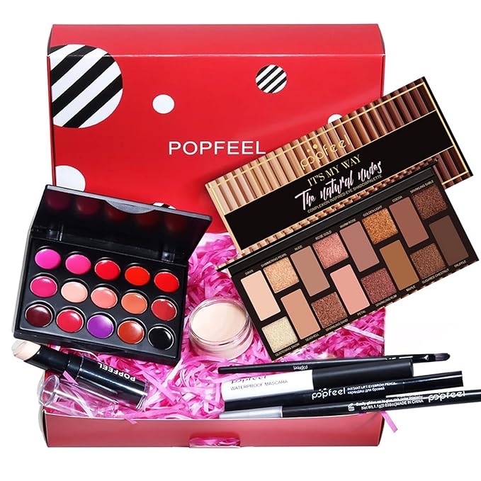 All in One Makeup Kit for Women Full Kit, Kit de Maquillaje para Mujer Included 16 Colors Eyeshadow Palette, Brushes, Mascara, Eyeliner, Lipstick Palette, Contour Stick-BrightBean Baby