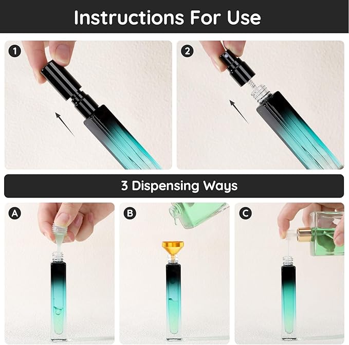 Segbeauty 0.34oz Refillable Perfume Bottle Travel, 5 Pack Glass Spray Bottles for Perfume, 10ml Empty Mini Fine Mist Cologne Travel Bottle, Portable Cologne Sprayer Atomizer with Refill Tool Kit-BrightBean Baby