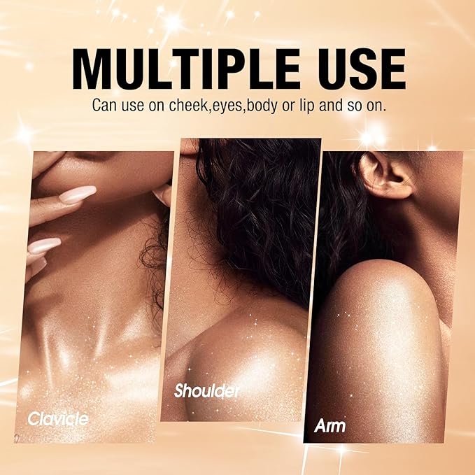 Glitter Body Highlighter Powder Body Shimmer Sparkle Face Brightening Highlighter Powder for Face Eyes Body Glow Makeup With sponge head（ Golden）-BrightBean Baby