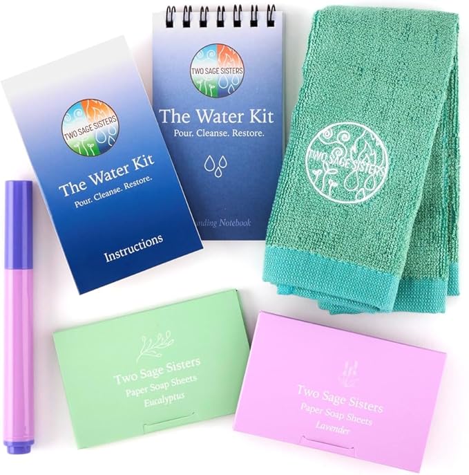 The Water Kit by Two Sage Sisters - Self Care Kit with Soap Sheets, Notebook, Marker, and Washcloth, Bath Shower Sets for Meditation and Relaxation, Mini Spa Kit Self Care Box for Women and Men-BrightBean Baby