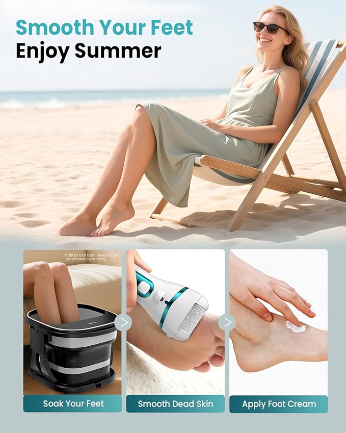 PUBOO Foot Callus Remover Electric 10000 RPM 3-Speed IPX7 Rechargeable Pedicure Kit for Hard Skin Women & Men. Portable Multi-Roller File Grinder Sander Scrubber with LED Display for Wet & Dry Feet-BrightBean Baby