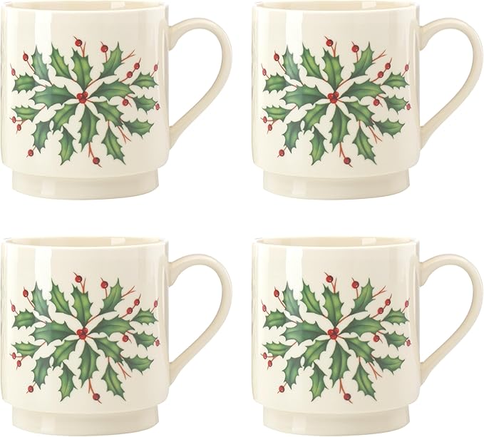 Lenox 853763 Holiday 4-Piece Stackable Mug Set, Christmas Dinnerware, Hosting