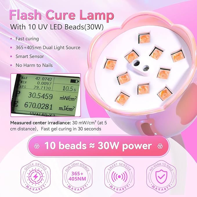 Makartt UV LED Nail Lamp - Mini UV Light for Gel Nails Polish Fast Curing Goosenecks Lamp 30W Rechargeable LED Nail Light Nail Dryer with 4 Timers & Auto Sensor for Salon Home DIY Use-BrightBean Baby