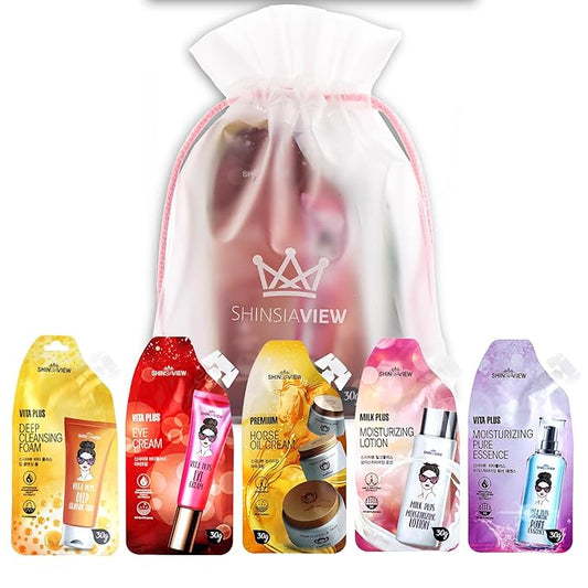 Skin Hydrating Kit Travel Mini Size 5 STEP Skincare Set for Healthier 30 Days Supply with Pouch-BrightBean Baby