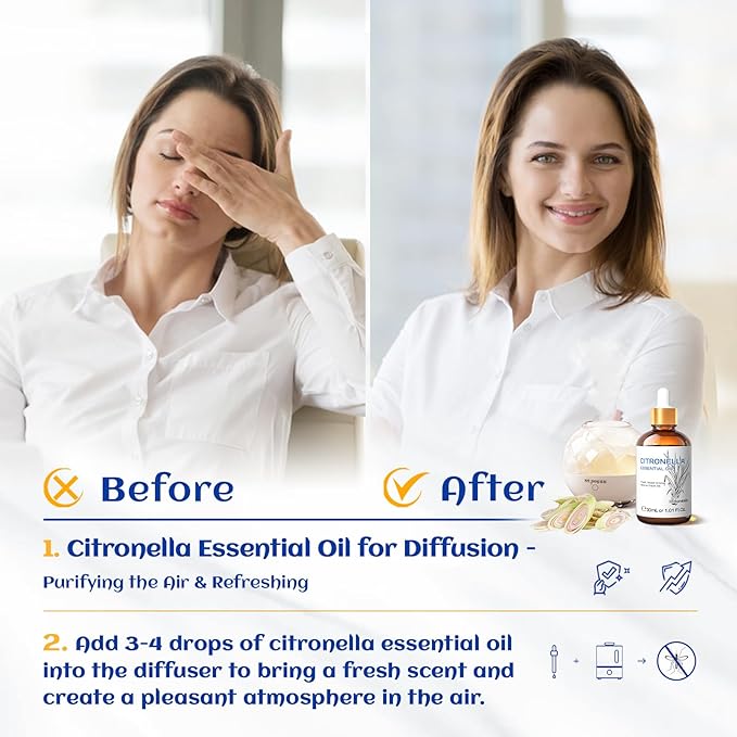 HIQILI 1 Fl Oz Citronella Essential Oil, 100% Pure Undiluted for Aromatherapy Diffuser for Home - 30ML-BrightBean Baby