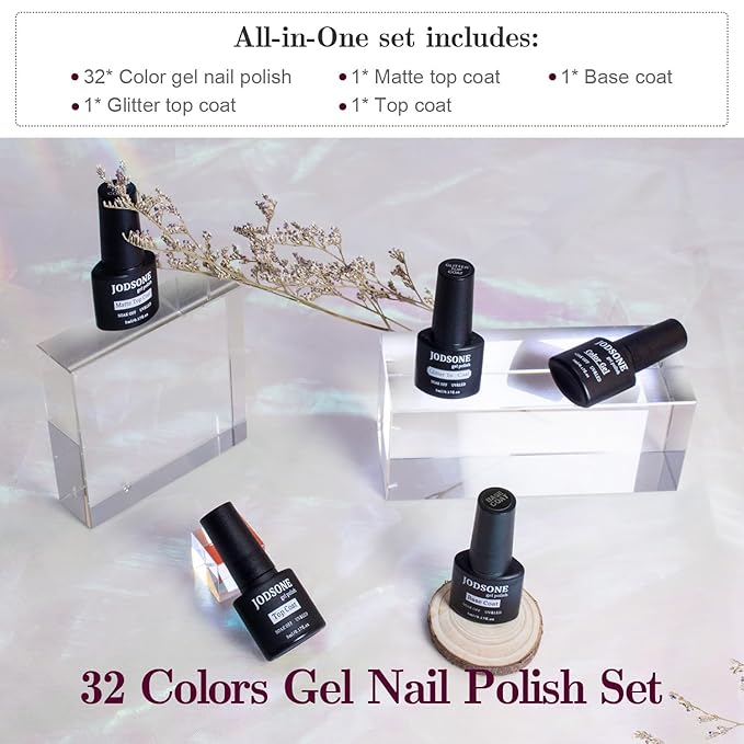 JODSONE Gel Nail Polish Shiny High Gloss Surface Strengthening Glitter Minimalistic Artistic Creation Starter Set 36 Pieces-BrightBean Baby