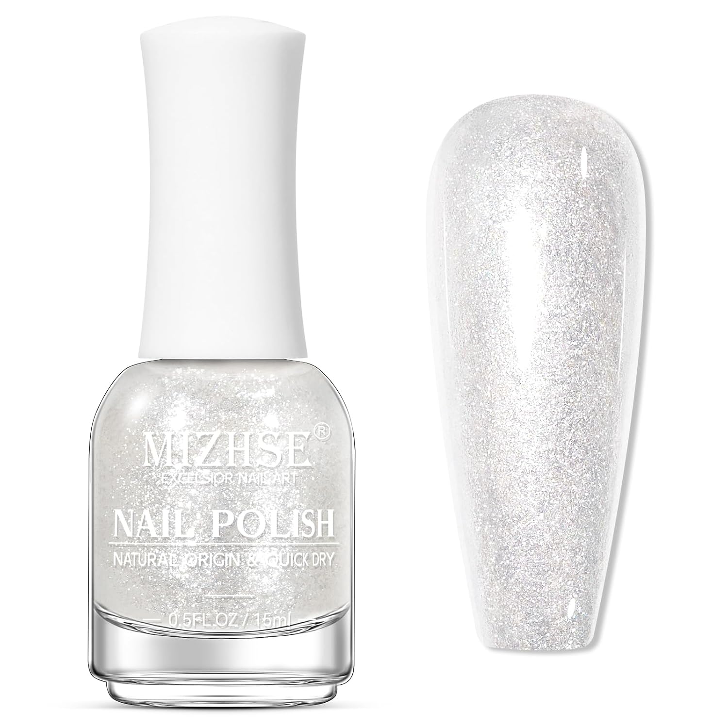 MIZHSE Translucent Shimmering Nail Polish, Quick Dry Clear Glitter White Nail Polish Air Dry Fast, 15ml High Glossy Sparkly Shiny Nail Art Salon Manicure Home-BrightBean Baby