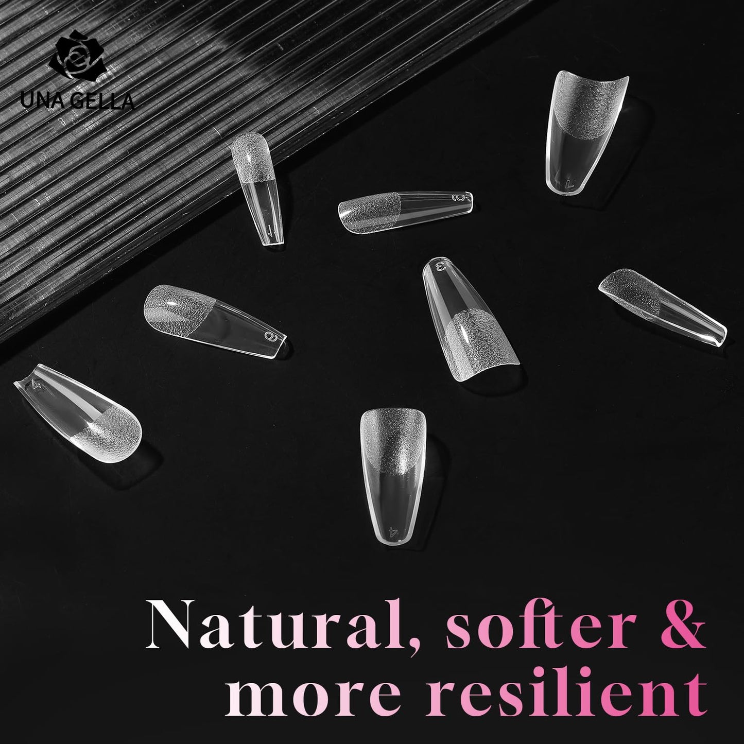 UNA GELLA Long Coffin Nail Tips, 312Pcs Gel Nails Tips Coffin Pre-Shape, Half Matte Full Cover Clear False Fake Nails for Nail Extension DIY Art Salon 12 Sizes-BrightBean Baby