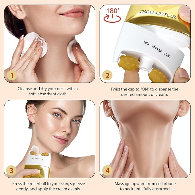 AH-8 Firming Neck Cream with Roller - Neck and Chest Firming Cream to Lift, Tighten & Smooth Sagging Skin, Reduce Wrinkles & Hydrate for Youthful Neck, 4.23 Fl Oz-BrightBean Baby