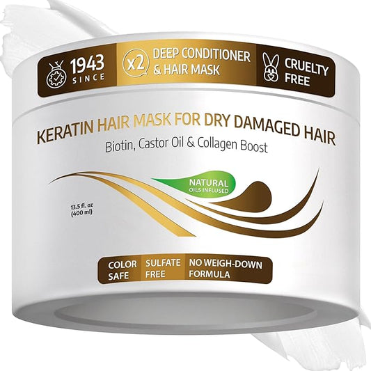 VITAMINS hair cosmetics Keratin Hair Mask - Deep Repair Conditioner with Biotin & Castor Oil - For Damaged, Dry, Curly, Straight, Thin & Fine Hair - Intense Collagen Protein Treatment-BrightBean Baby