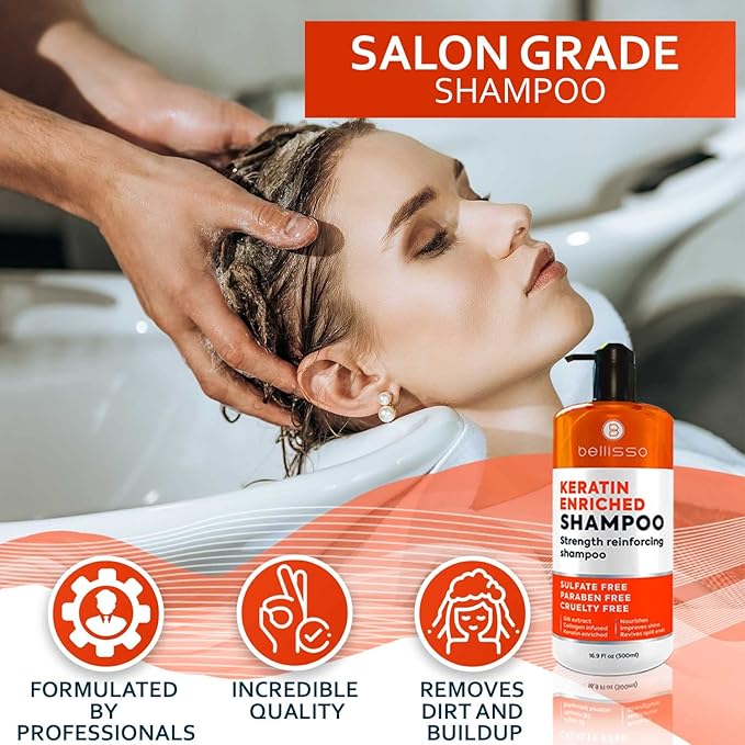 Keratin Enriched Shampoo - Sulfate and Paraben Free - Anti Frizz Treatment for Women and Men – Professional Salon Grade Repair Formula with Silk Protein for Dry, Frizzy Damaged and Color Treated Hair-BrightBean Baby