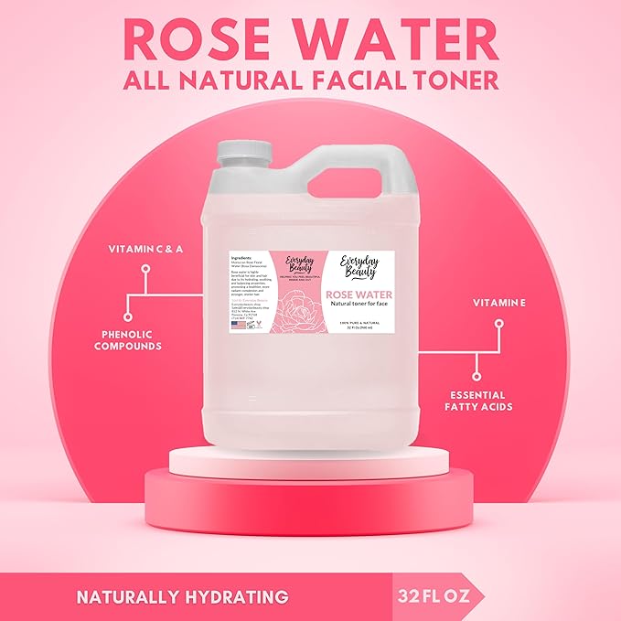 Rose Water Facial Toner - 32oz Bulk Alcohol-Free Vegan All Natural Refreshing for Face and Hair - Uplifts, Calming & Soothing for All Skin Types-BrightBean Baby