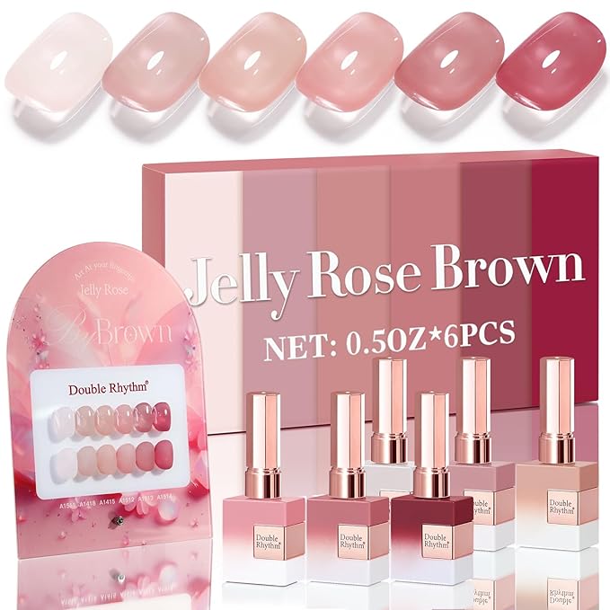 Double Rhythm 6 Pcs 15 ML Gel Polish Set Same Color Same Bottle Soak Off Gel Polish Kit Nail Art Manicure Salon DIY at Home for Women (Jelly Translucent Rose Pink Burgundy Red-T6-2)-BrightBean Baby