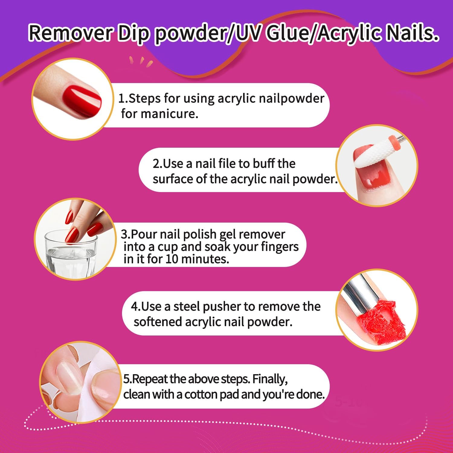 Nail Polish Remover Kit Nail Glue Remover & Nail Brush Cleaner Professional Nail Remover Quickly Clean Nail Brushes with Glass Cup Nail Cleaning pads for Nails-BrightBean Baby