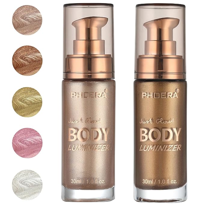 PHOERA Body Luminizer Highlighter, Waterproof Moisturizing and Glow For Face & Body, Face Body Glow Illuminator (101+103/Rose Gold+Glistening Bronze)-BrightBean Baby