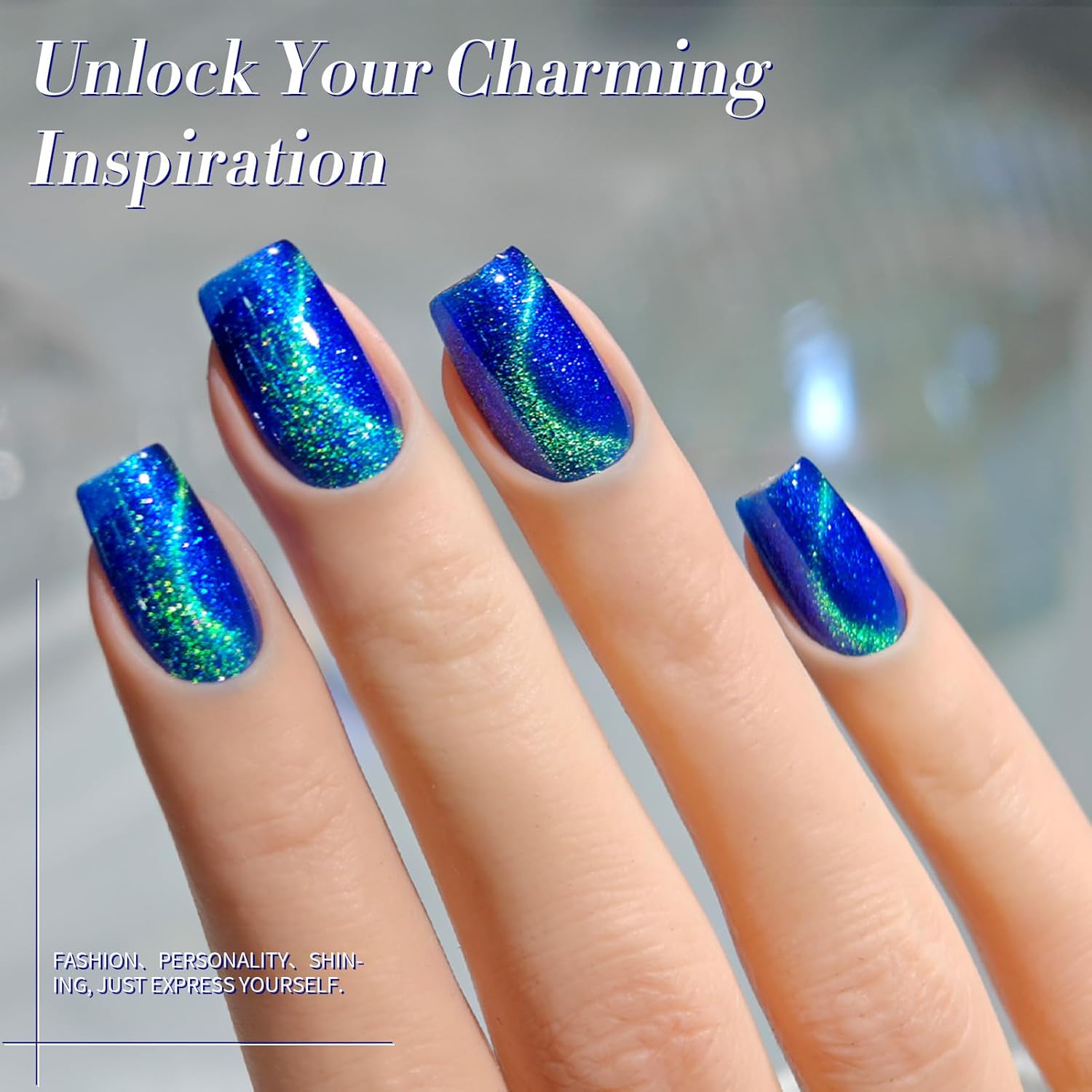 Born Pretty Cat Magnetic Eye Gel Nail Polish, Blue Glitter Cat Magnetic Gel Nail Polish, Holographic Magnetic Nail Polish for Nail Art Manicure Salon DIY at Home 15ML-BrightBean Baby