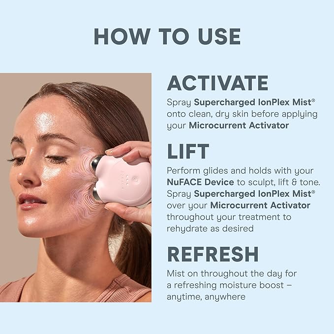 NuFACE Supercharged IonPlex Facial Mist - 3-in-1 Ultra-Fine Hydrating Face Mist & Pore Minimizer with Hyaluronic Acid + IonPlex Technology to Lock in Moisture and Enhance Microcurrent Treatment (5 oz)-BrightBean Baby