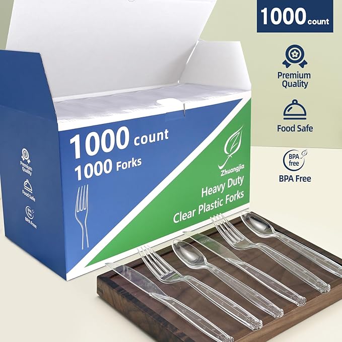 1000 Count Extra Heavy Duty Clear Plastic Forks Disposable, BPA-Free, Heat Resistant, Durable Disposable Forks Bulk for Catering & Events - Plastic Forks heavy duty for Party Supplies