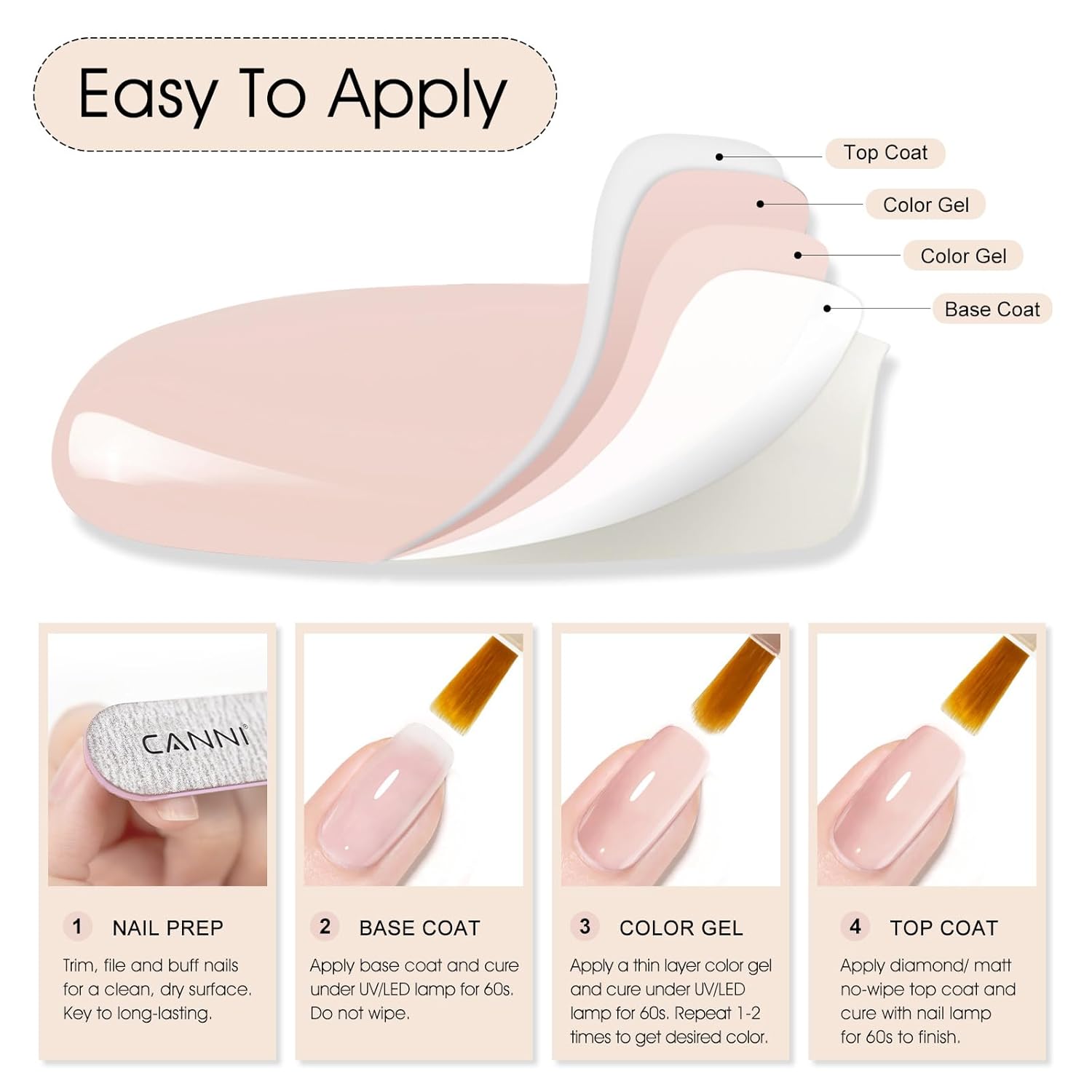 CANNI Pink Gel Nail Polish – Light Nude Oyster Pink, High Gloss Soak-Off UV/LED Gel for French Manicure, DIY Home & Salon Use, 0.32 fl oz-BrightBean Baby