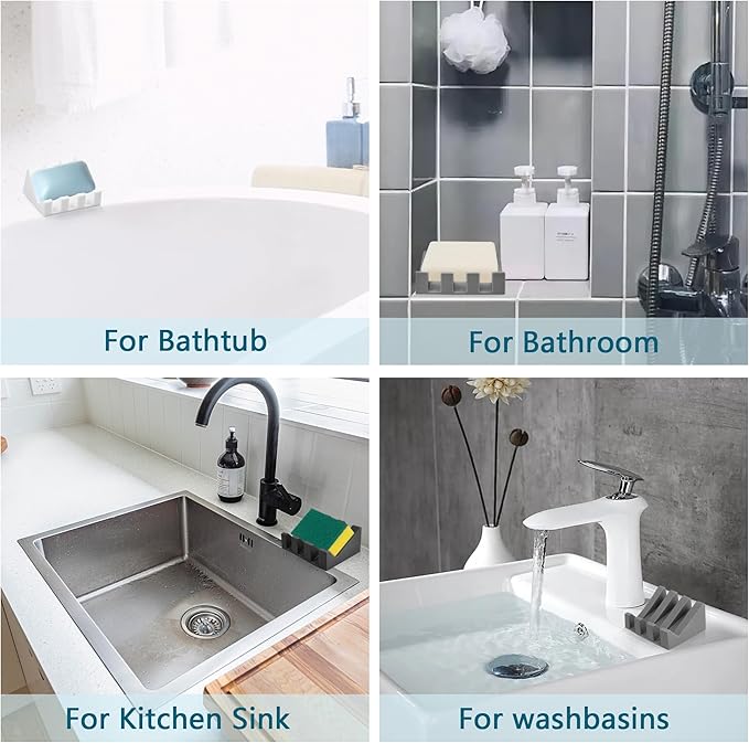 Self Draining Soap Dish,Silicone Suction Cup Soap Holder, Bathroom Soap Dish for Bar Soap,Can Extend Soap Life,Bathroom, Bath Tub, Kitchen Sink(3, Grey)