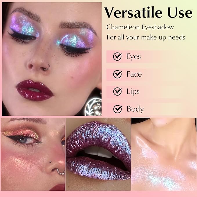 Rose Gold Glitter Eyeshadow Palette, Multichrome Chameleon Cream to Powder Eye Shadow, Color Shifting Holographic Eyeshadow Shimmer Inner Corner Eye Brightener Highlighter Makeup-BrightBean Baby