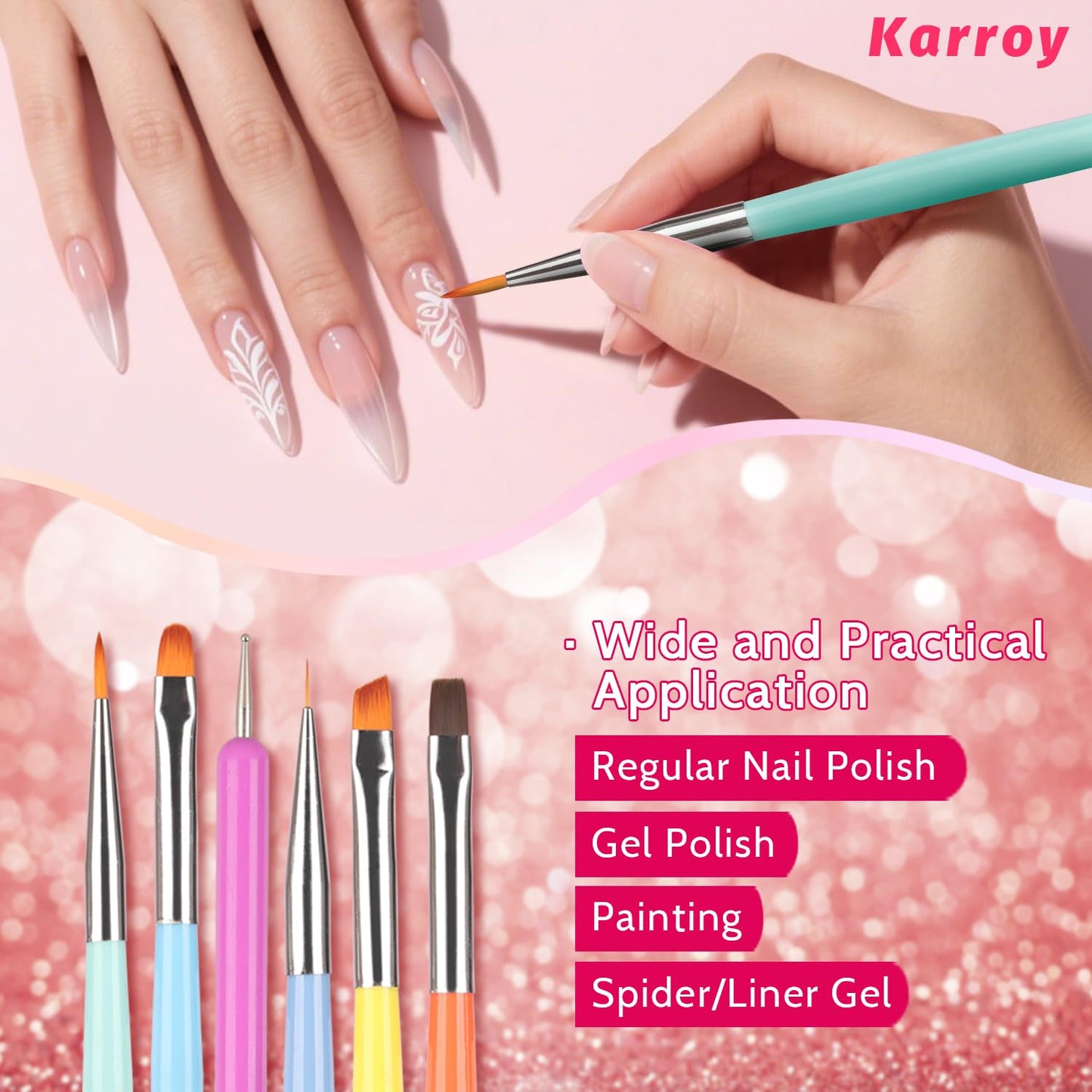 Nail Art Brushes Kit, Multifunctional Nail Brushes for Nail Art Nail Design Brush Gel Nail Brush for Nail Extension Nail Art Liner Brush Dotting Tools for DIY (6PCS Brushes)-BrightBean Baby