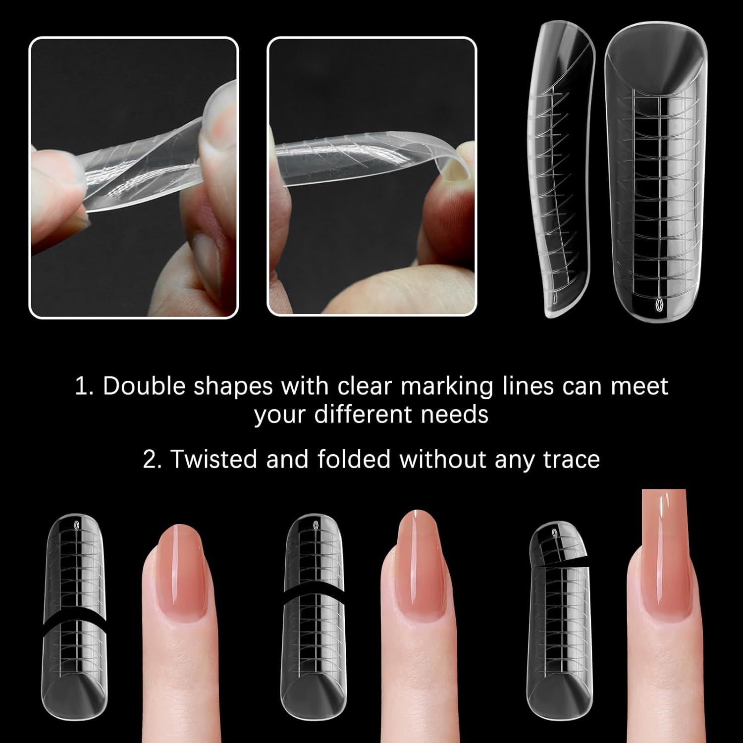 120 Pcs Poly Extension Gel Dual Nail Forms Nail Molds With Scale Builder Coffin Nail for Gel Manicure Nail Art Design Salon DIY at Home (Long Dual Nail Forms Set)-BrightBean Baby