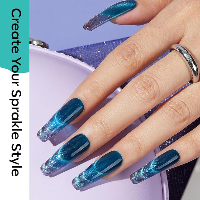 modelones Cat Eye Gel Nail Polish, 6 Colors Glitter Red Green Purple Blue Gel Polish Set with Magnet Sparkle Galaxy Series Nail Gel Polish Kit Soak Off Led Nail Art Manicure Salon DIY Gifts-BrightBean Baby