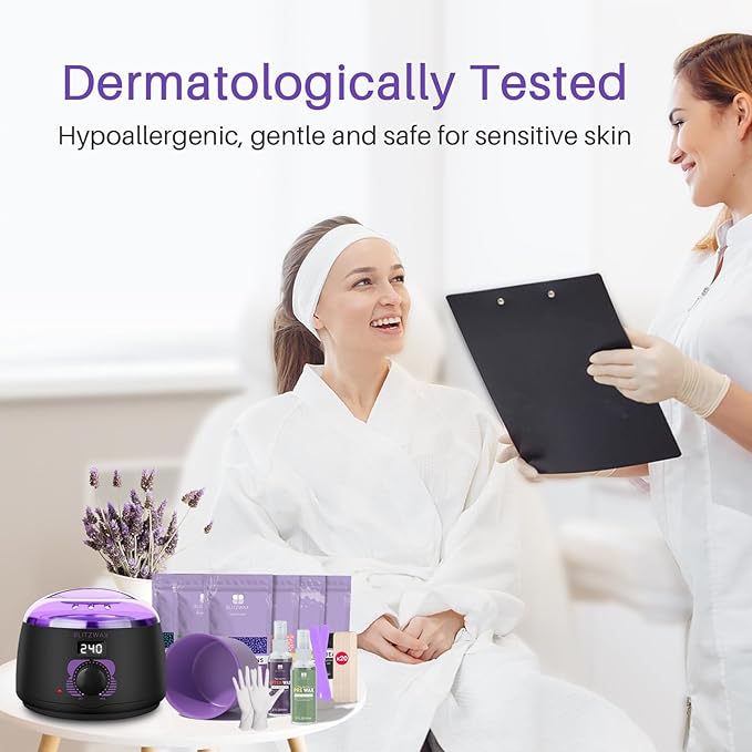 BLITZWAX Brazilian and Bikini Waxing Kit for Women, Hard Wax Warmer for Face, Legs and Body, At Home Hair Removal Kit, Beginner Friendly, Fast Heating, 51 Accessories, 6 Types Wax Bean Formula-BrightBean Baby