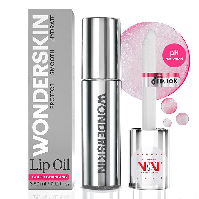 Wonderskin Lip Oil Rehab Serum - Color Changing Lip Oil from Clear to Pink - PH-activated, Non-sticky & Hydrating Tinted Serum for Dry Lips (Kissed)-BrightBean Baby