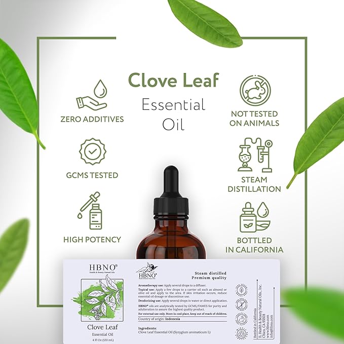 HBNO California Bottled Clove Leaf Essential Oil 4 fl oz (120ml) Value Size - Natural Clove Leaf Oil - Perfect for Cleaning, Aromatherapy, DIY, Soap & Diffuser-BrightBean Baby