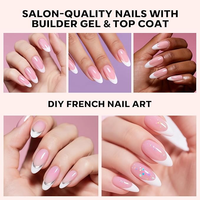 modelones French Tip Press on Nails, 150Pcs M-Almond Fake Nails with Nail Box, Pink & White Gel Nail Tips for Women, Soft Glue-On Nails for Natural Salon Look, DIY Nail Art Kit (15 Sizes)-BrightBean Baby