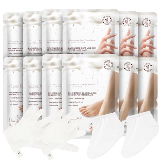 Hydrating Hand Foot Masks Set for Women Men,6 Pack Glove Mask for Dry Hand & 6 Pack Socks Mask for Dry Cracked Feet（Milk）-BrightBean Baby