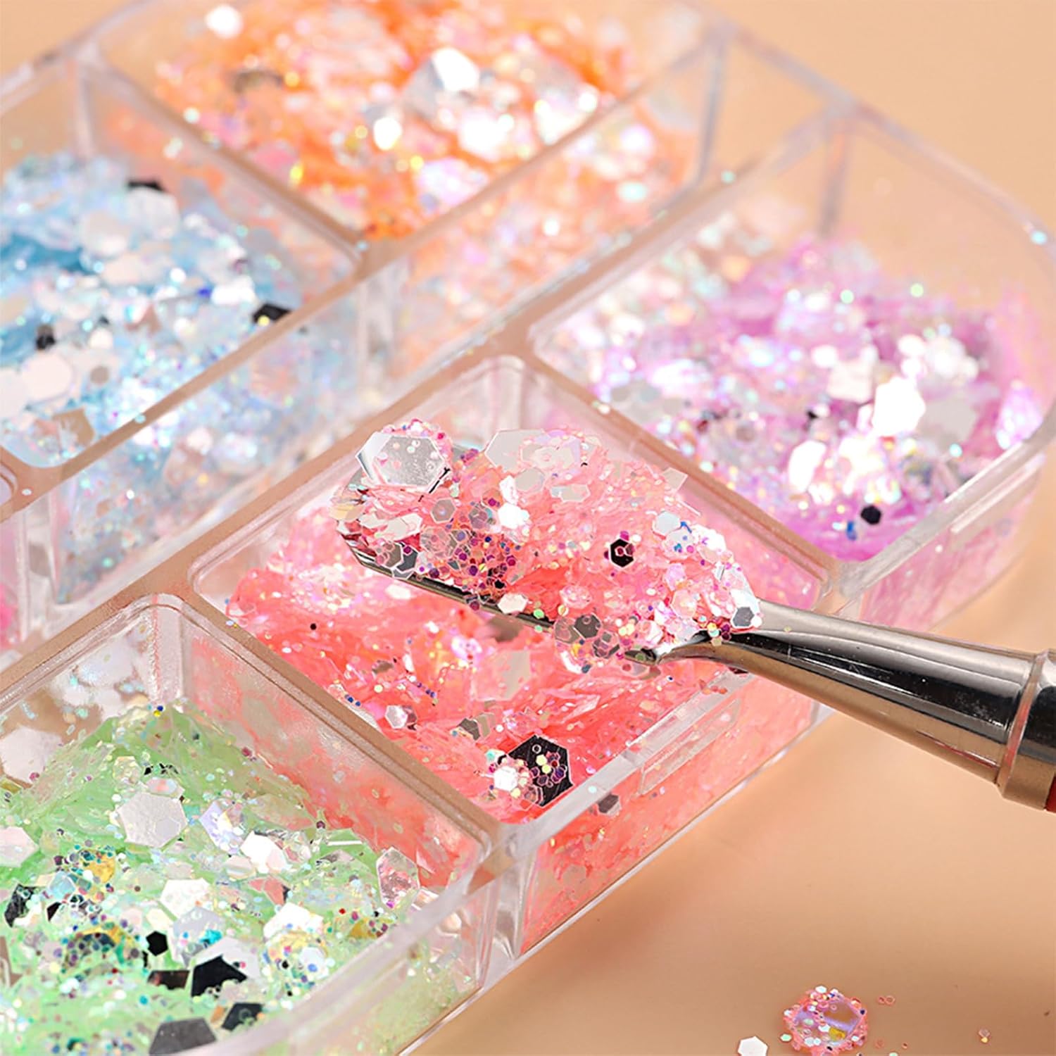 12 Grids Colorful Mermaid Nail Sequin Holographic Nail Art Glitter,Iridescent Nail Art Flake Glitter Decals Glass Paper Design Nail Accessories Acrylic Nails for Women Make Up DIY Nail Decoration-BrightBean Baby